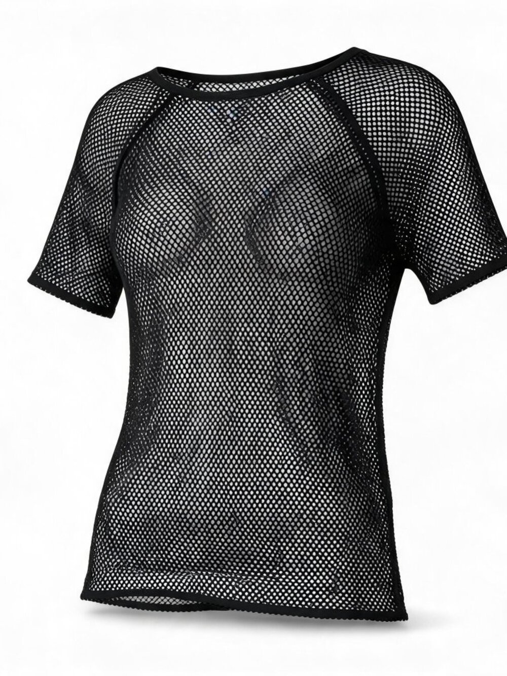Suzy Shier Black Mesh Short Sleeve Top